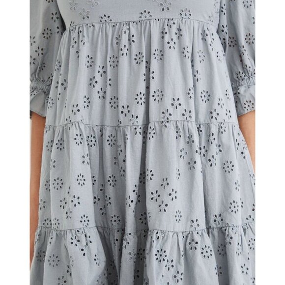 Madewell Blue Eyelet Lizzie Babydoll Dress Sz 0 Puff Sleeve NWT Flowy Cottage - Picture 4 of 15